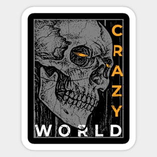 Crazy World Skull Graphic TShirt Sticker